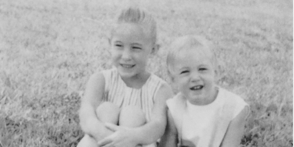 little girls, sisters, black and white photograph