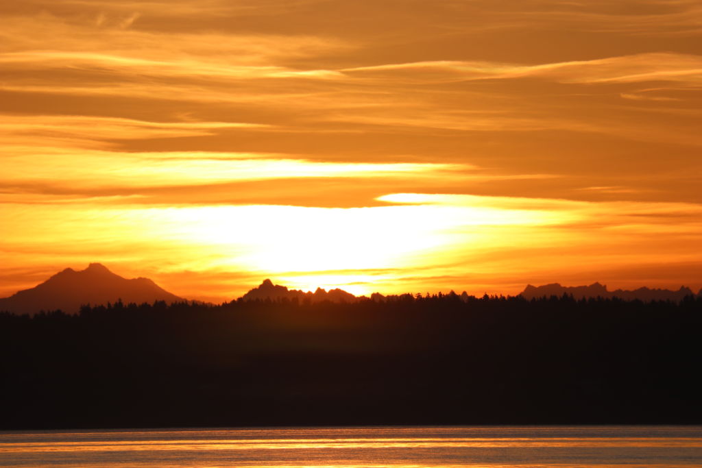 Sunrise over the foothills near Seattle.